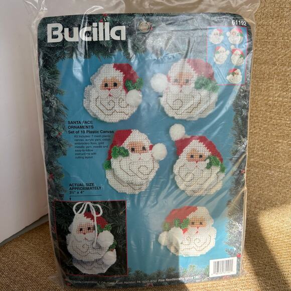 Bucilla Santa Face Ornaments Plastic Canvas Kit Set of 10 NIP Christmas - Picture 1 of 5